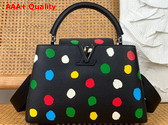 LV x YK Capucines MM Black Taurillon Bull Calf Leather with 3D Painted Dots Print M21663 Replica