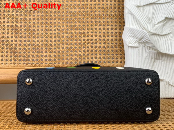 LV x YK Capucines MM Black Taurillon Bull Calf Leather with 3D Painted Dots Print M21663 Replica