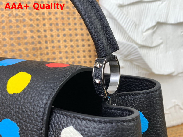 LV x YK Capucines MM Black Taurillon Bull Calf Leather with 3D Painted Dots Print M21663 Replica