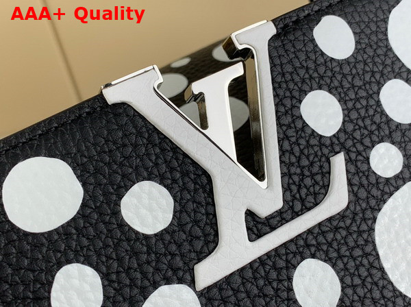 LV x YK Capucines MM Black and White Taurillon Bull Calf Leather with Infinity Dots Print Replica
