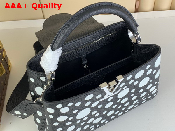 LV x YK Capucines MM Black and White Taurillon Bull Calf Leather with Infinity Dots Print Replica