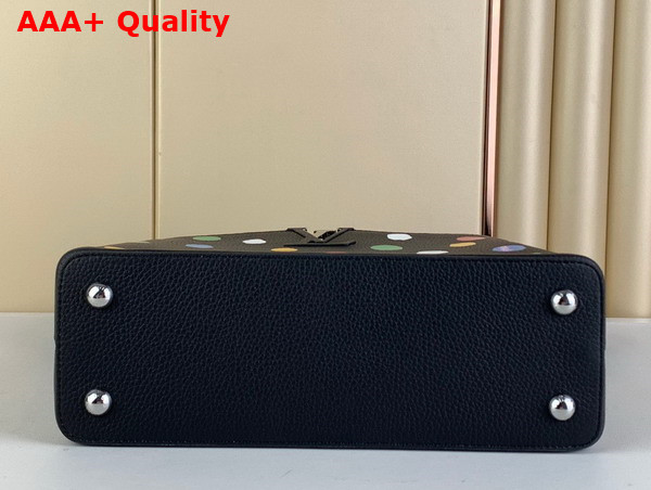 LV x YK Capucines MM Handbag Black Taurillon Bull Calf Leather with 3D Painted Dots Print Replica
