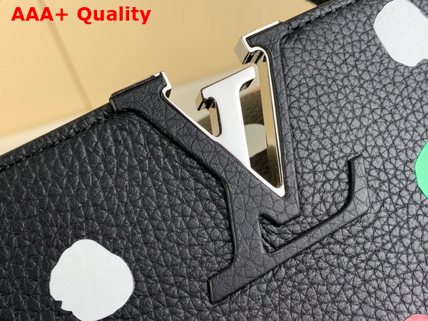 LV x YK Capucines MM Handbag Black Taurillon Bull Calf Leather with 3D Painted Dots Print Replica