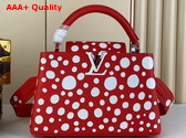 LV x YK Capucines MM Handbag in Red and White Taurillon Bull Calf Lather with Infinity Dots Print Replica