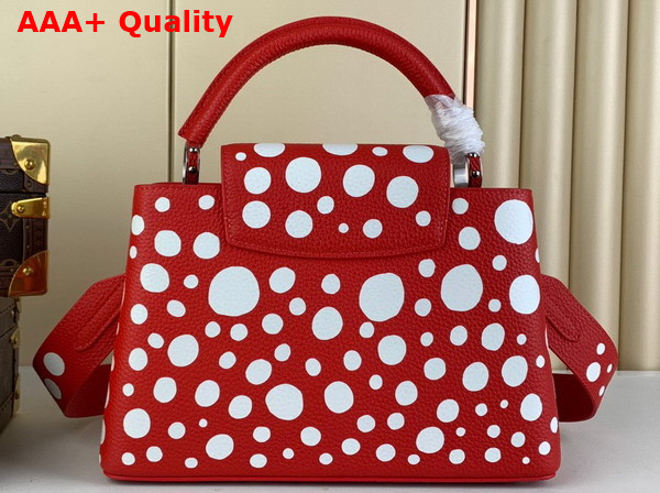 LV x YK Capucines MM Handbag in Red and White Taurillon Bull Calf Lather with Infinity Dots Print Replica
