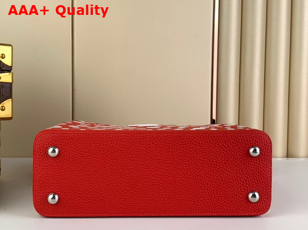 LV x YK Capucines MM Handbag in Red and White Taurillon Bull Calf Lather with Infinity Dots Print Replica