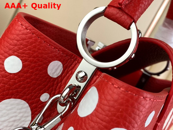 LV x YK Capucines MM Handbag in Red and White Taurillon Bull Calf Lather with Infinity Dots Print Replica