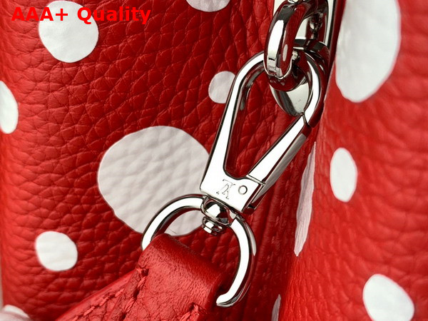 LV x YK Capucines MM Handbag in Red and White Taurillon Bull Calf Lather with Infinity Dots Print Replica