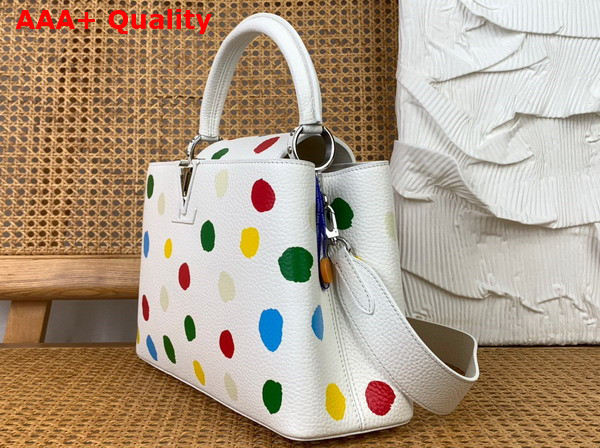 LV x YK Capucines MM White Taurillon Bull Calf Leather with 3D Painted Dots Print Replica