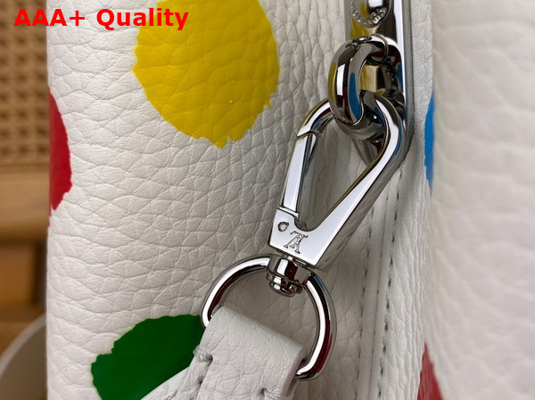 LV x YK Capucines MM White Taurillon Bull Calf Leather with 3D Painted Dots Print Replica