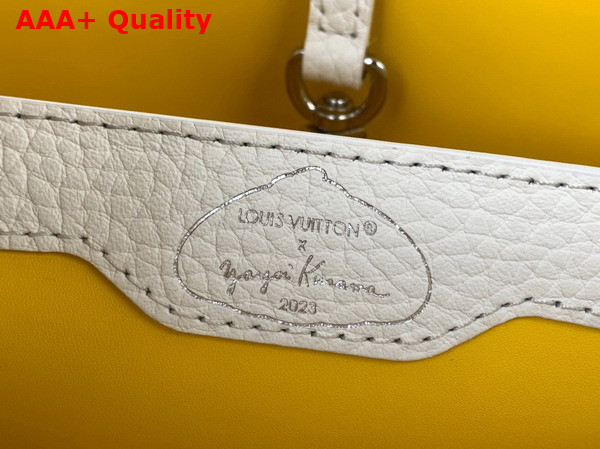 LV x YK Capucines MM White Taurillon Bull Calf Leather with 3D Painted Dots Print Replica