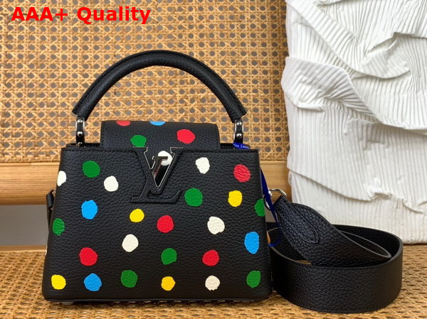 LV x YK Capucines Mini Black Taurillon Bull Calf Leather with 3D Painted Dots Print Replica