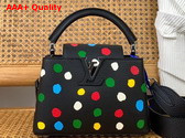 LV x YK Capucines Mini Black Taurillon Bull Calf Leather with 3D Painted Dots Print Replica