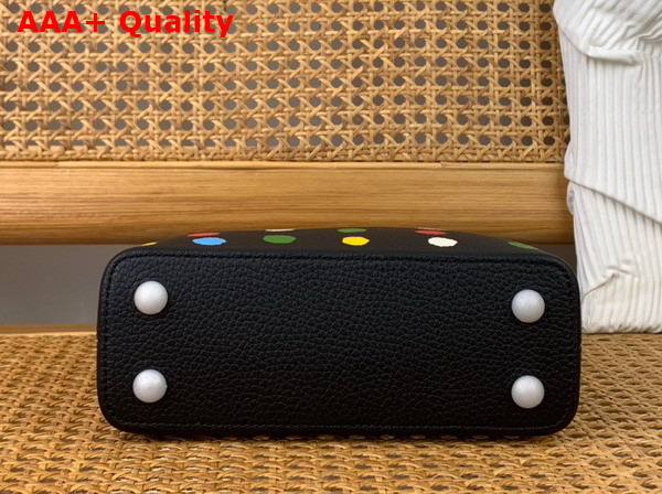 LV x YK Capucines Mini Black Taurillon Bull Calf Leather with 3D Painted Dots Print Replica