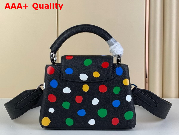 LV x YK Capucines Mini Handbag Black Taurillon Bull Calf Leather with 3D Painted Dots Print Replica