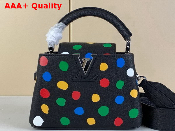 LV x YK Capucines Mini Handbag Black Taurillon Bull Calf Leather with 3D Painted Dots Print Replica