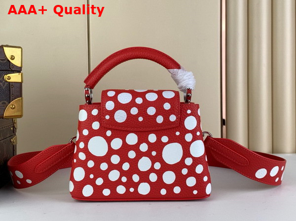 LV x YK Capucines Mini Handbag in Red and White Taurillon Bull Calf Lather with Infinity Dots Print M21692 Replica
