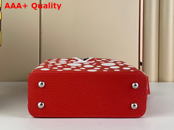 LV x YK Capucines Mini Handbag in Red and White Taurillon Bull Calf Lather with Infinity Dots Print M21692 Replica