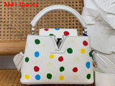 LV x YK Capucines Mini Handbag in White Taurillon Bull Calf Leather with 3D Painted Dots Print Replica