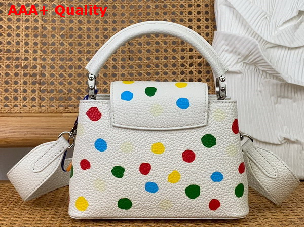 LV x YK Capucines Mini Handbag in White Taurillon Bull Calf Leather with 3D Painted Dots Print Replica