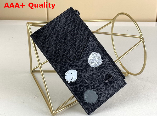 LV x YK Coin Card Holder Black and Silver Monogram Eclipse Coated Canvas with 3D Painted Dots Print M81930 Replica