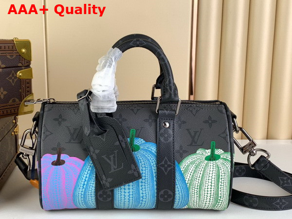 LV x YK Keepall 25 Monogram Eclipse Reverse Coated Canvas with Colorful Pumpkin Print M46437 Replica