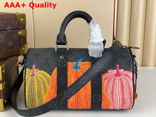 LV x YK Keepall 25 Monogram Eclipse Reverse Coated Canvas with Colorful Pumpkin Print M46437 Replica