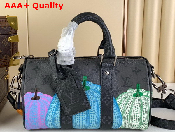 LV x YK Keepall 25 Monogram Eclipse Reverse Coated Canvas with Colorful Pumpkin Print M46437 Replica