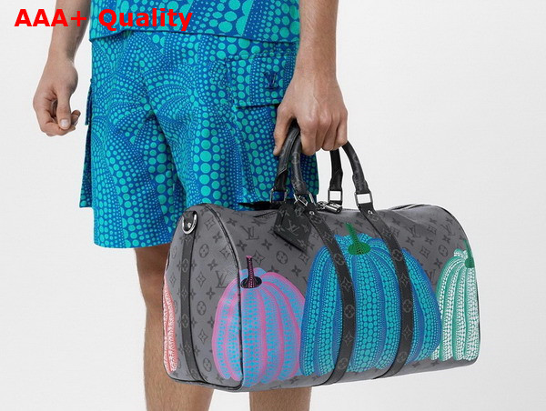 LV x YK Keepall 45 Monogram Eclipse Reverse Coated Canvas with Colorful Pumpkin Print M46441 Replica