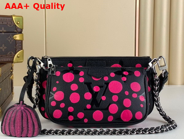 LV x YK Multi Pochette Accessoires Black and Fuchsia Monogram Empreinte Cowhide Leather with Infinity Dots Print M46421 Replica