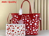 LV x YK Neverfull MM Monogram Empreinte Cowhide Leather with Infinity Dots Print Red and White M46422 Replica