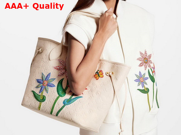 LV x YK Neverfull MM Quartz Embossed Grained Monogram Empreinte Cowhide Leather with Flower Marquetry M21733 Replica