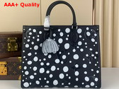 LV x YK Onthego MM Black and White Embossed Grained Monogram Empreinte Cowhide Leather with Infinity Dots Print M46389 Replica