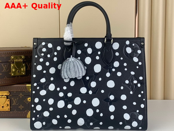 LV x YK Onthego MM Black and White Embossed Grained Monogram Empreinte Cowhide Leather with Infinity Dots Print M46389 Replica