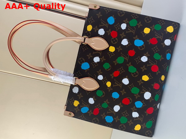 LV x YK Onthego MM Monogram Coated Canvas with 3D Painted Dots Print M46379 Replica