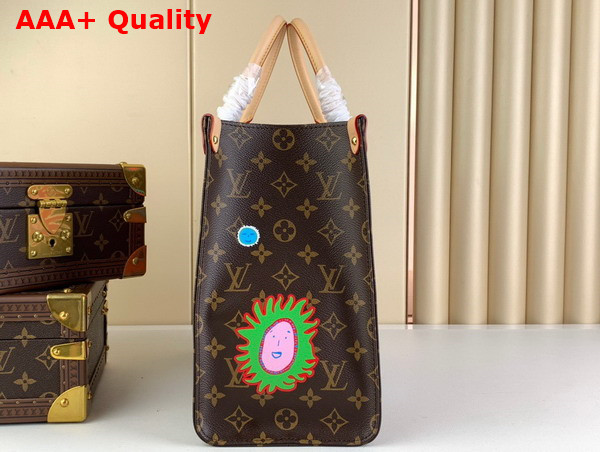 LV x YK Onthego MM Monogram Coated Canvas with Faces Print and Embroidery M46429 Replica