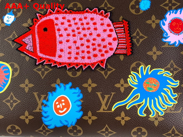 LV x YK Onthego MM Monogram Coated Canvas with Faces Print and Embroidery M46429 Replica