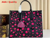 LV x YK Onthego MM Tote Black and Fuchsia Monogram Empreinte Cowhide Leather with Infinity Dots Print M46418 Replica
