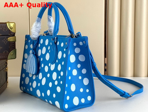 LV x YK Onthego PM Blue and White Embossed Grained Monogram Empreinte Cowhide Leather with Infinity Dots Print M46424 Replica