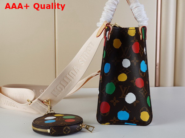 LV x YK Onthego PM Monogram Coated Canvas with 3D Painted Dots Print M46380 Replica