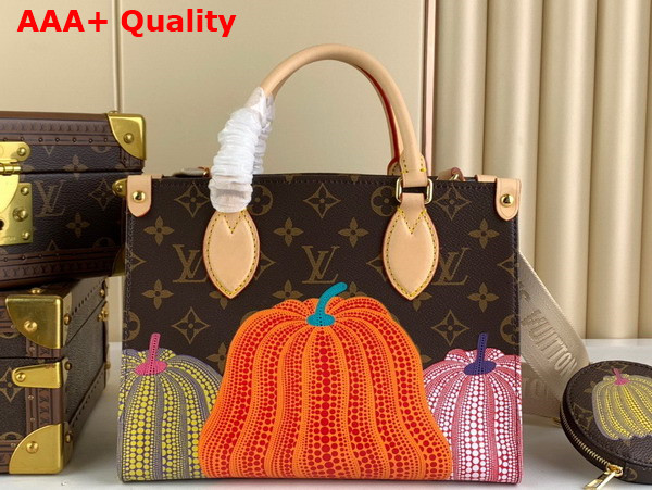 LV x YK Onthego PM Monogram Coated Canvas with Pumpkin Print M46467 Replica