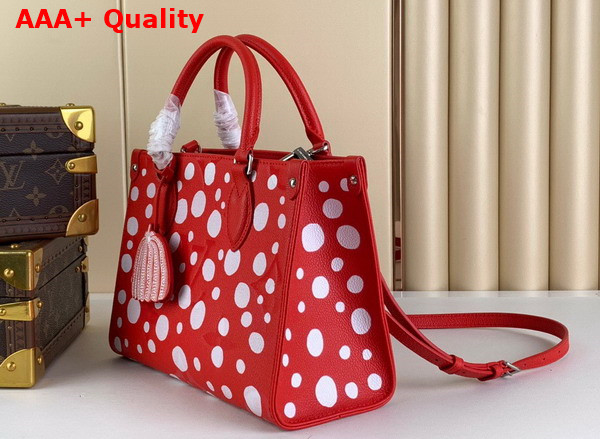 LV x YK Onthego PM Monogram Empreinte Cowhide Leather with Infinity Dots Print Red and White M46412 Replica