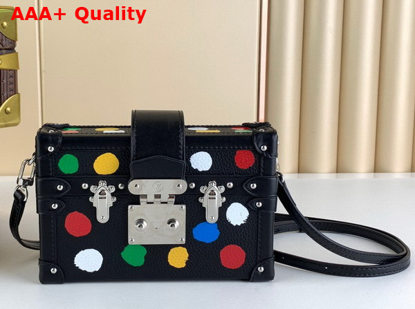LV x YK Petite Malle in Black Taurillon Bull Calf Leather with 3D Painted Dots Print M21621 Replica