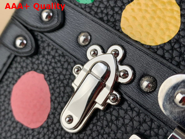 LV x YK Petite Malle in Black Taurillon Bull Calf Leather with 3D Painted Dots Print M21621 Replica