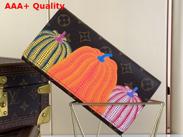 LV x YK Sarah Wallet Monogram Coated Canvas with Pumpkin Print M82114 Replica