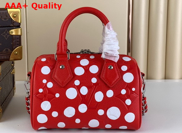 LV x YK Speedy Bandouliere 20 Monogram Empreinte Cowhide Leather wih Infinity Dots Print Red and White M46411 Replica