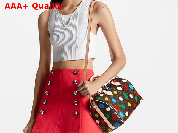 LV x YK Speedy Bandouliere 25 Monogram Coated Canvas with 3D Painted Dots Print M46433 Replica