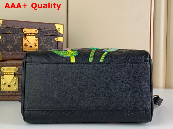 LV x YK Speedy Bandouliere 25 in Black Embossed Grained Monogram Empreinte Cowhide Leather with Flower Marquetry M46415 Replica