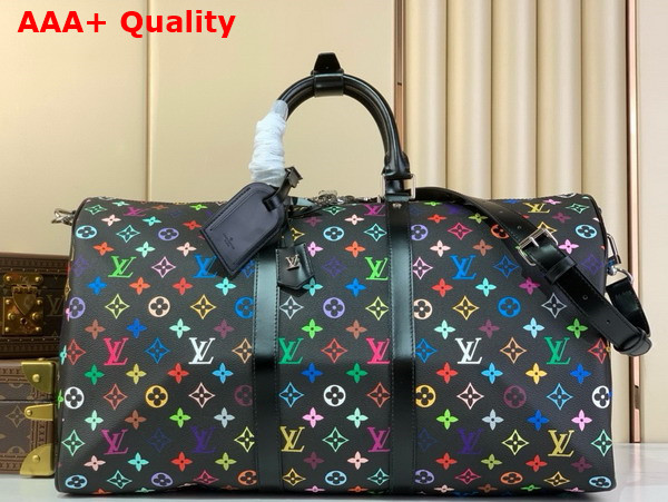 LV x YM Keepall Bandouliere 50 Black Multicolored Monogram Coated Canvas M13745 Replica