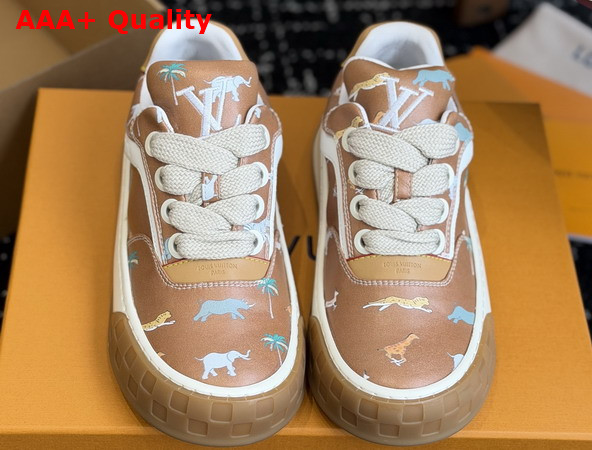 LV x the Darjeeling Limited LV Tilted Sneaker in Cognac Brown Printed Calf Leather 1AJTKX Replica